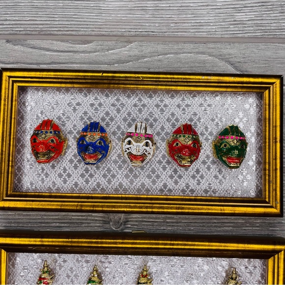 3 hanging wall art thai souvenir enamel metal pins on picture frames unique - Picture 5 of 8